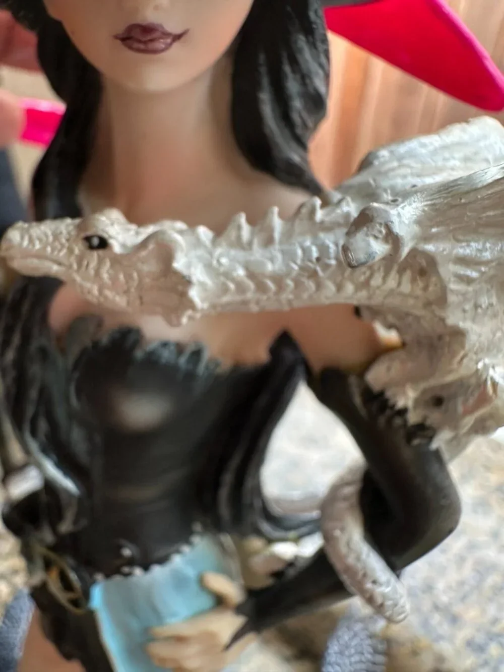 Gothic Fantasy Sorceress Statue Witch Resin Figurine with White Dragon & Ravens